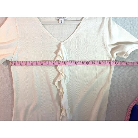 Coldwater Creek Ivory V-Neck Knit Top With Ruffle Detail Short Sleeve XL Silk - Picture 5 of 6